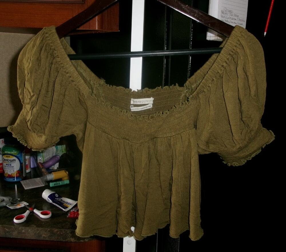 Urban Outfitters Olive Green Smocked Puff Sleeve Babydoll Top Women's S
